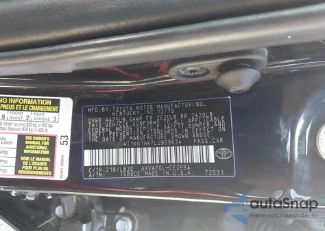 2020 Toyota Camry Xse z USA, uszkodzony, nr VIN 4T1K61AK7LU909634